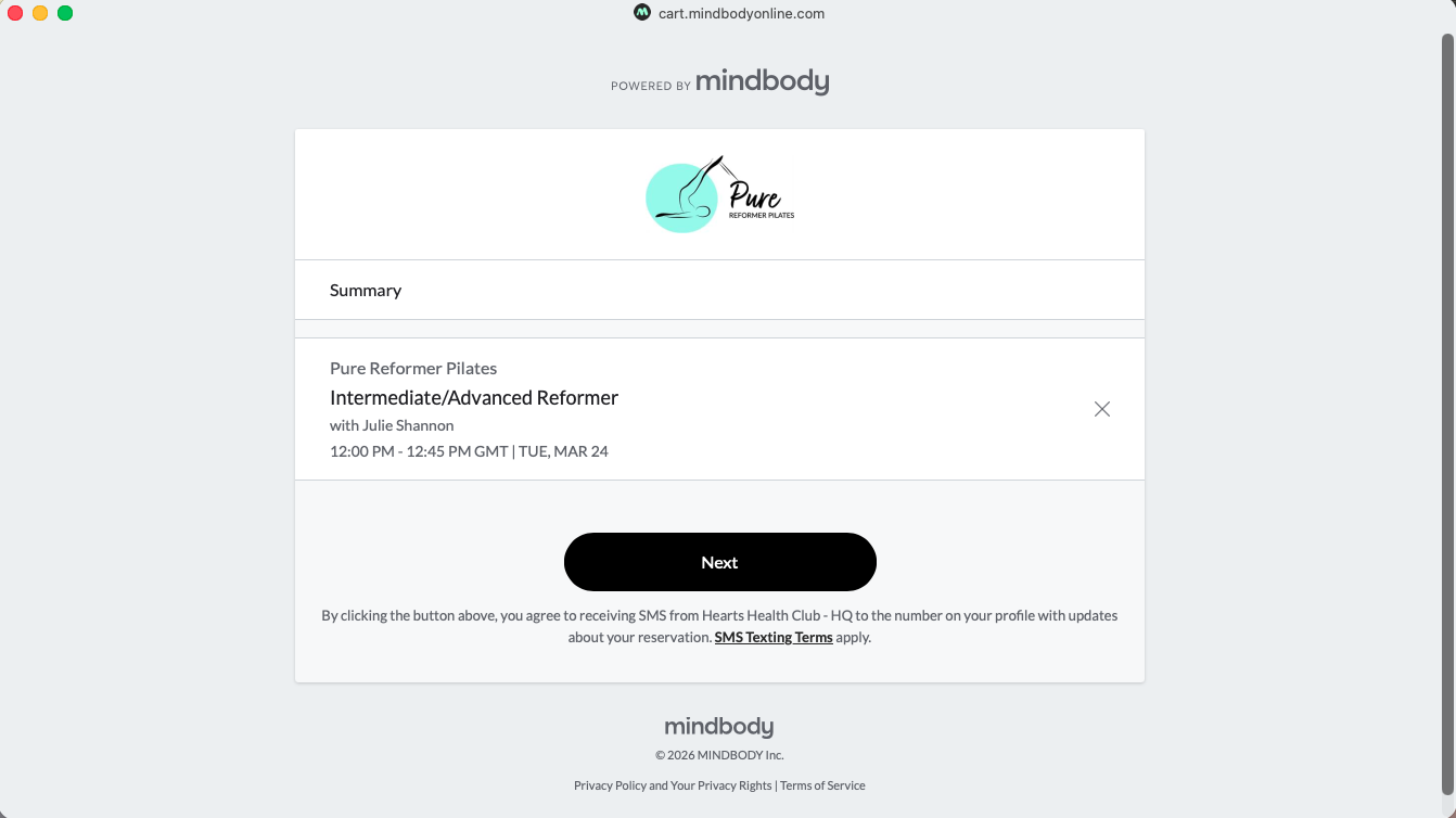 Mindbody booking flow
